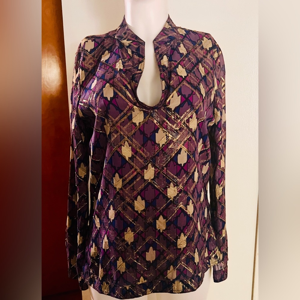 Tory Burch Purple and Gold Patterned Top